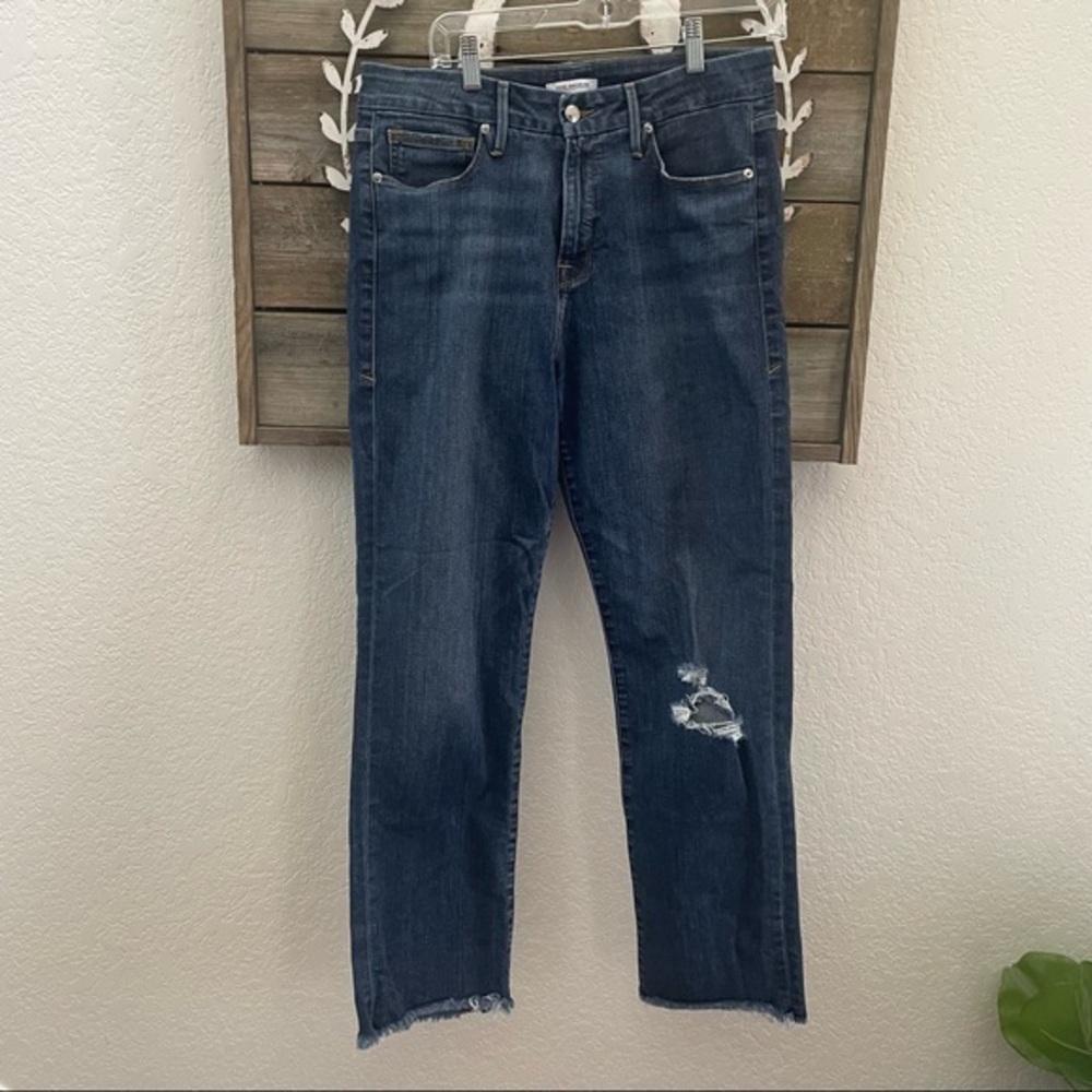 Good American Good Straight distressed‎ stretch denim jeans size 10 30